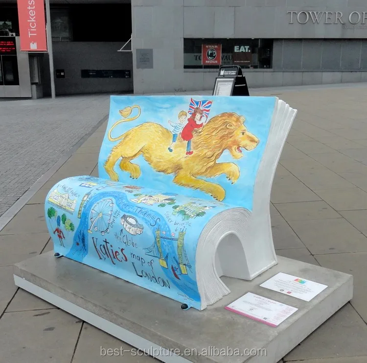 Outdoor Fiberglass Or Resin Public Art Book Park Bench Sculpture For