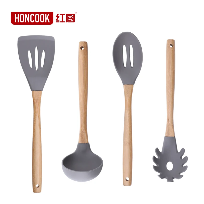 

Wood Handle Silicone Spatula Utensil Set - Kitchen Utensils for Cooking