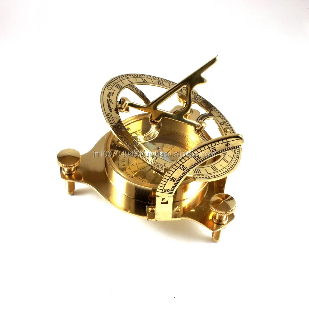 Brass Nautical Handmade Tripod Stand Sundial Compass In Wooden Box ...