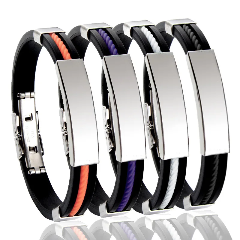 

Korean Style Silica Gel Bracelet For Women Men Stainless Steel Bracelets Bangles