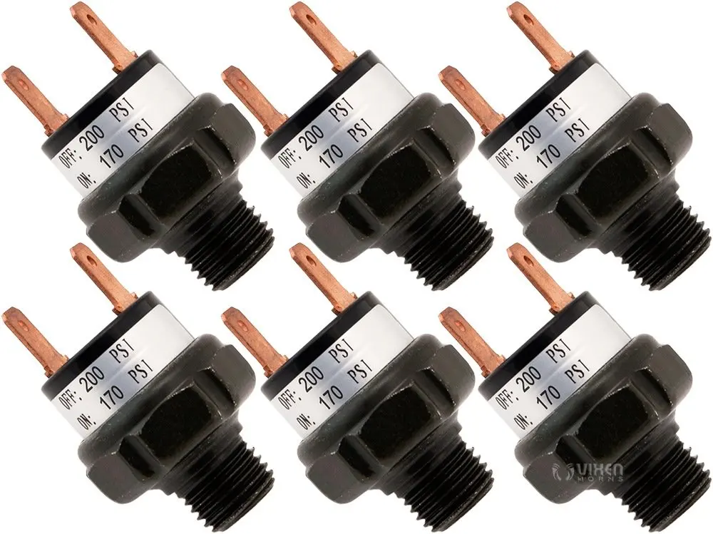 Vixen Horns 170-200 PSI Air Pressure Switch Tank Mount Type 1/4" NPT 12V/24V for Train/Air Horn - Bundle of six switches VXA7200-6