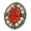 18k Gold Pave Set Rose Cut Diamond Carved Orange Agate Gemstone Ring Wholesale Jewelry