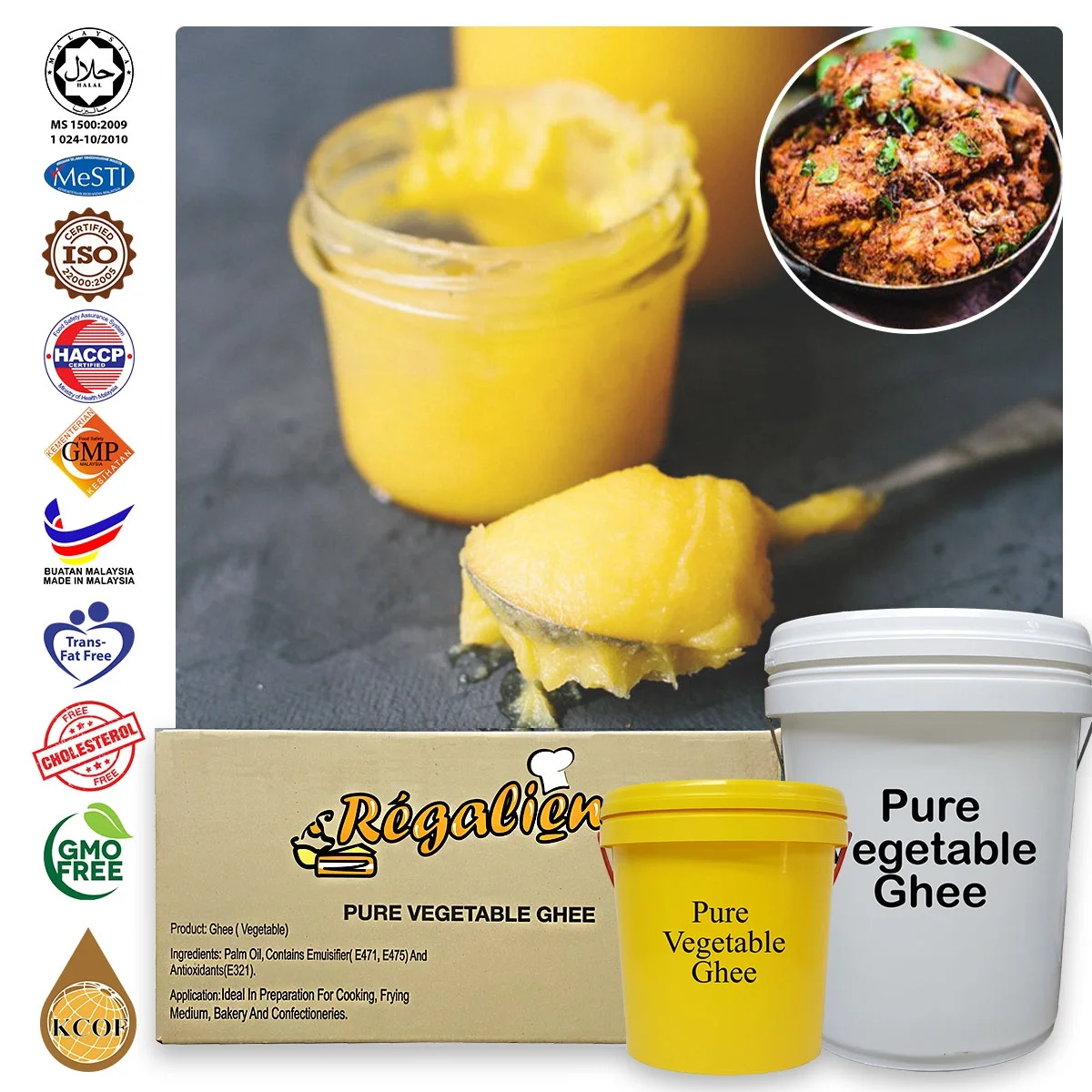 
HALAL & ISO RBD Vanaspati Palm Vegetable Ghee for Cooking & Frying 