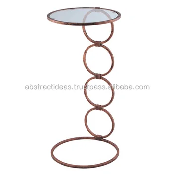 Round Wrought Iron Koln Side Coffee End Table Metal Frame Glass