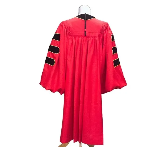 Deluxe Red Graduation Doctoral Robe With Gold Piping - Buy Deluxe