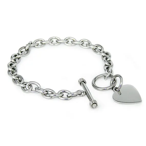 Stainless Steel Heart Charm Toggle Bracelet With 3 colors
