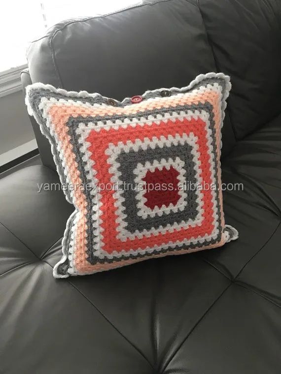 Multicolor Crochet Granny Cushion Cover Textured Decorative Hand