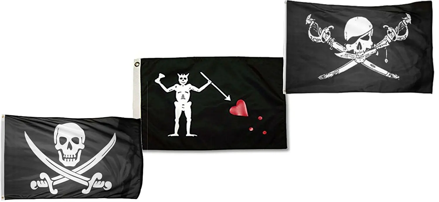 3x5 3'x5' Wholesale Combo Jolly Roger Pirate Blackbeard Calico Brethren Flag House Banner Grommets Double Stitched Metal Eyelets For Hoisting Fade Resistant Premium Quality