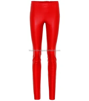 ladies red leather pants