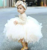 

ZH1270X 2019 Vintage Lovely Baby Infant Toddler Baptism Clothes Flower Girl Dresses With Long Sleeves Lace Tutu Ball Gowns