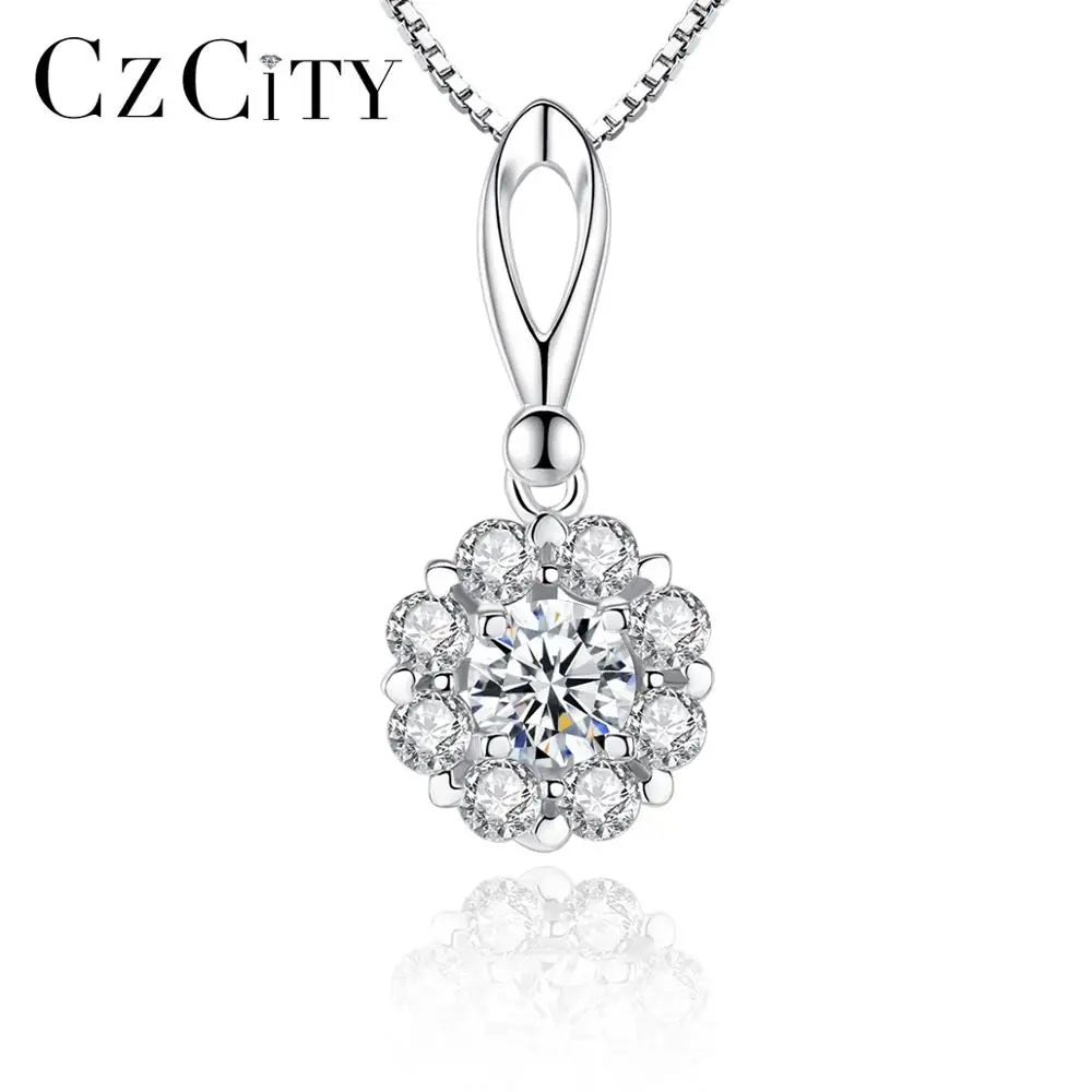 

CZCITY CZ Flower Sterling Silver Jewellery Pendant Necklace for Girls Wholesale Women Jewelry