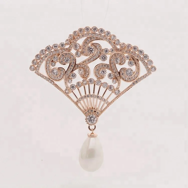 

Jewelry Fashion Brooch Designer Rhinestone Band Sector Brooches Wedding, Gold