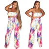 Latest New Women Plus size tie dye printed tube top and lace up wide leg two piece set