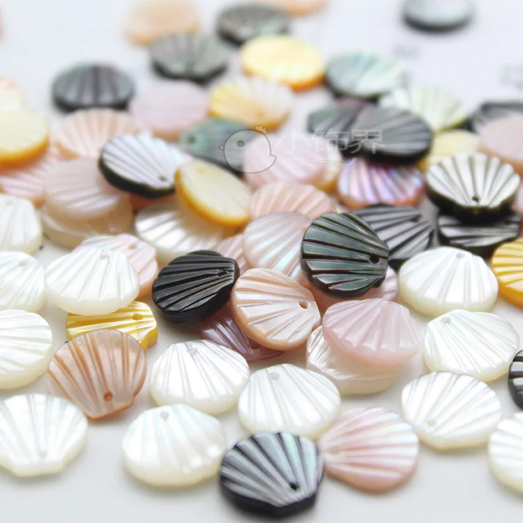 

Wholesale scallops shape shell carved flower beads natural shell beads 10mm, Pink/white/yellow/black