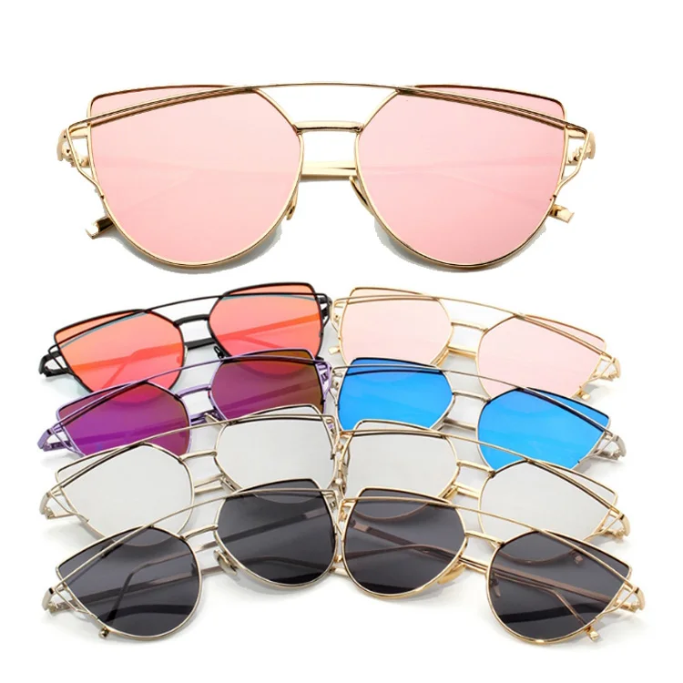 

2019 trendy mirrored retro shades women metal cateye sunglasses