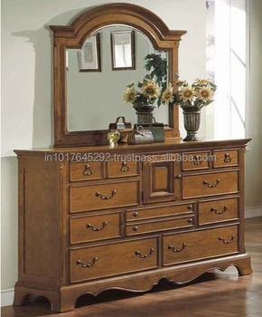 Bedroom Furniture Antique Design Solid Wood Mirrored Dresser