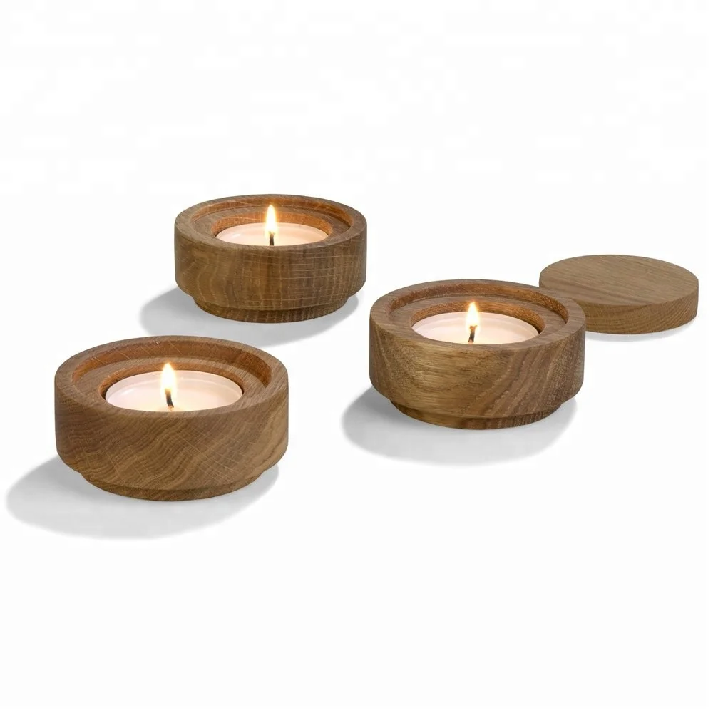 Wax Tea Light Candles With Round Wooden Holder Buy Tea Light