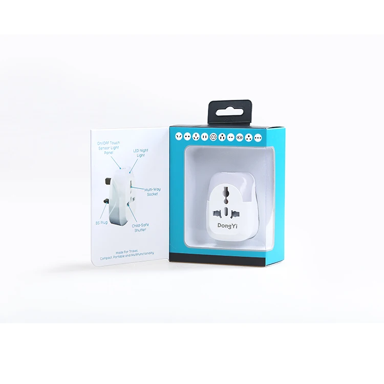 
UK British plug Travel adapter with touch mode sensor 3 brightness LED night light 