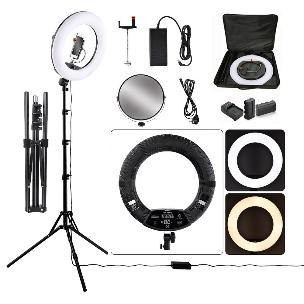 

FD-480II led ring light makeup 18inch 3200-5600K 96w battery powered video led light studio with stand
