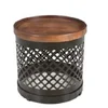 industrial and vintage rustic iron and mango wood tray top round side table end table, bed side