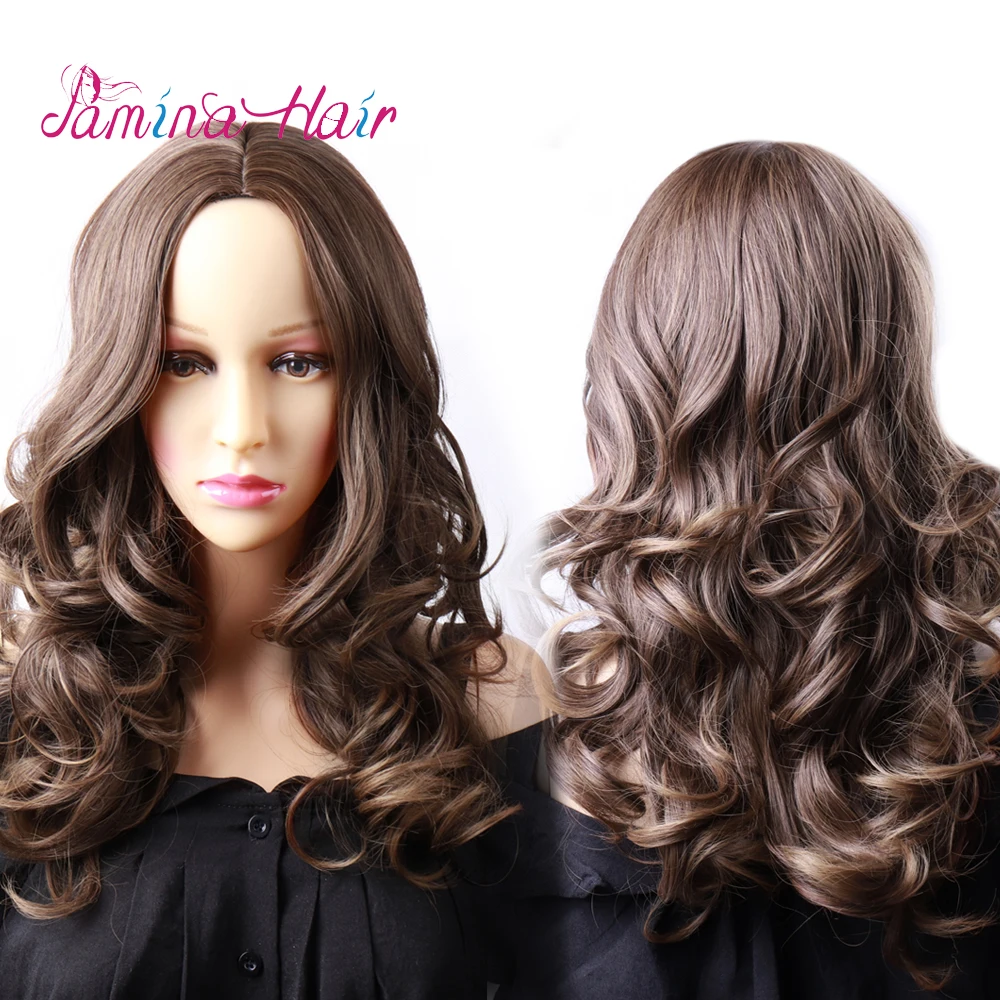 Cheap Fashion Synthetic Brazilian Body Wave Hair Wigs Brown Heat Resistance Natural Wave Hair Wig 270 gram