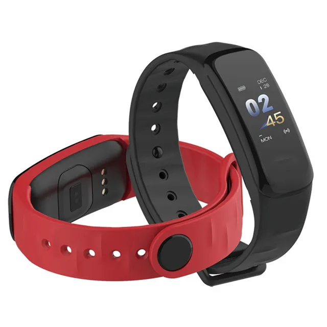 

2019 C1 Plus Color Screen Smart Bracelet Blood Pressure F1 Smart Band Heart Rate Monitor Fitness Tracker Sport Smart Wristband, Black red