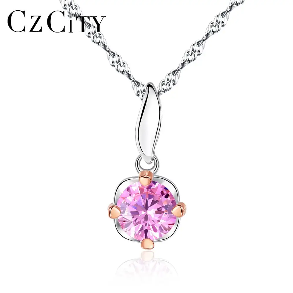 CZCITY Pink Cubic Zirconia Friends Girls Necklace Jewelry Factory Directly Wholesale Pendants Necklaces