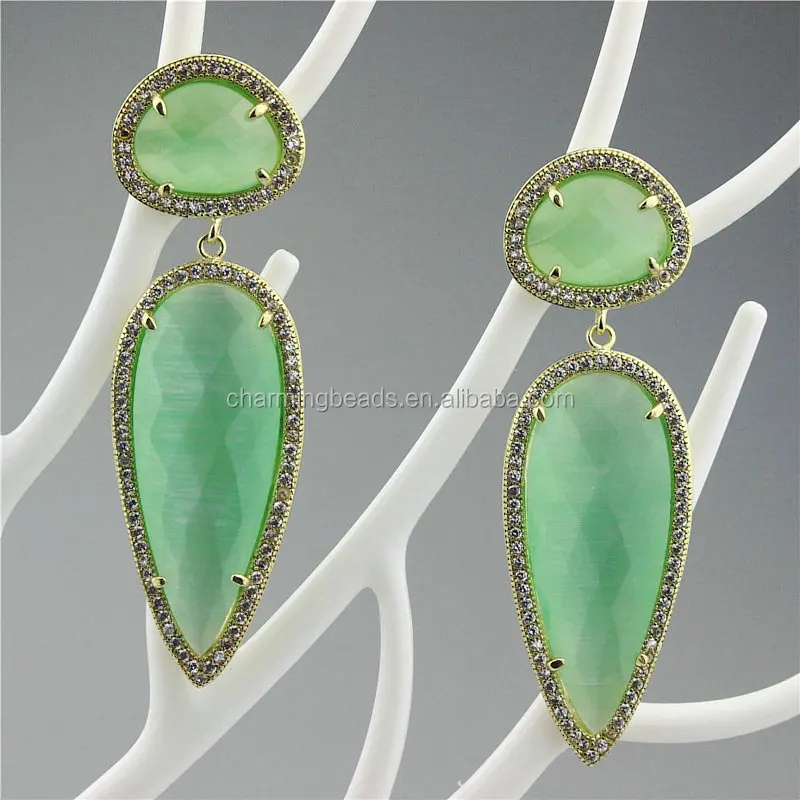 CH-ZSE0295 rhinestone stone pendant earring,pave crystal pearl stud earring,fashion cat eye stone earring jewelry