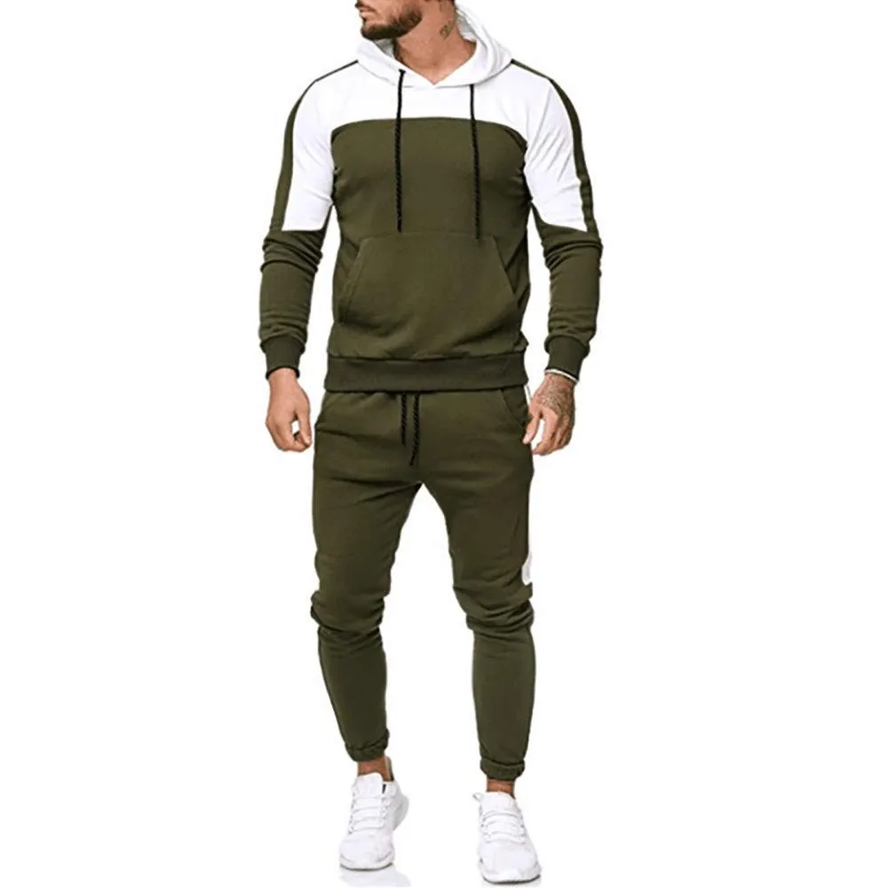 tracksuit set hoodies men gym contrast fleece trousers tracksuit
