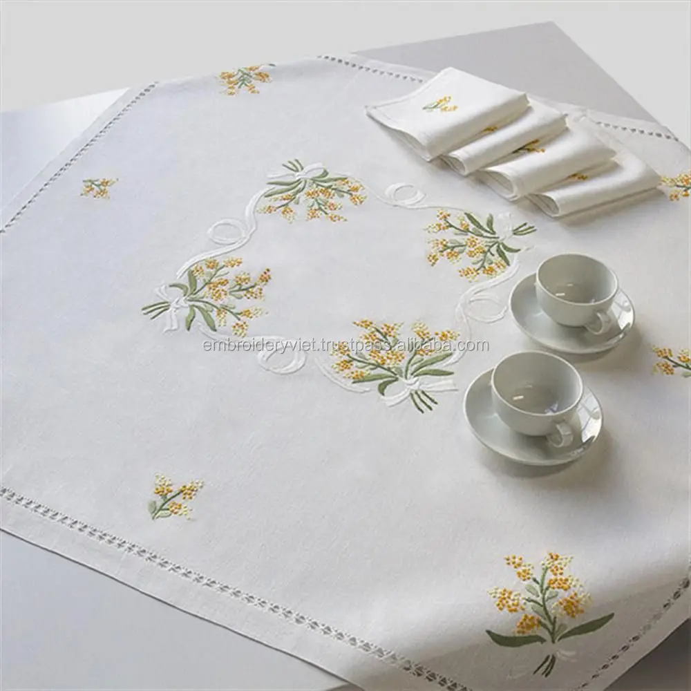 White Linen Placemats With Embroidery Hand Hemstitch Buy Hand