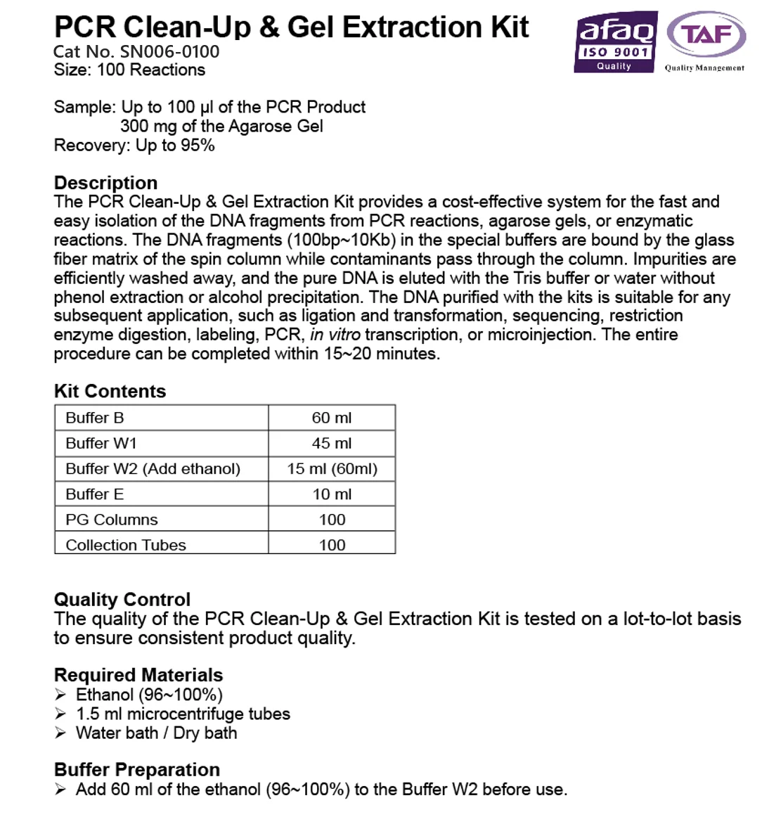 Simply 100rxns Pcr Clean Up And Gel Extraction Kit View Pcr Purification Kit Simply Product 