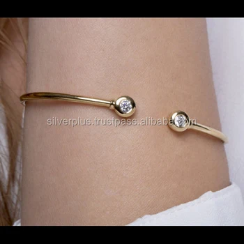 Solid 14k Yellow Gold Natural Diamond Cuff Indian Bangle Bracelet Solid 14k Yellow Gold Natural Diamond
