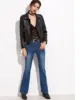 Pakistan wolf denim garment manufacturer women blue cropped jean jacket with leather sleeves