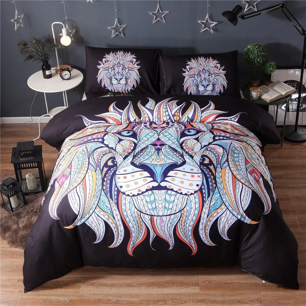 Indian Lion Black Duvet Cover Set For Teens Adults Full Queen 3