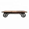 VINTAGE INDUSTRIAL RECYCLED WOODEN COFFEE TABLE WITH WHEELS