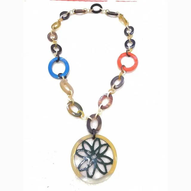 Flower of life pendant design chain horn jewelry, real water buffalo horn jewelry from vietnam