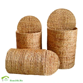 Water Hyacinth Laundry Hamper Set S/3 Natural Wicker Storage Hamper