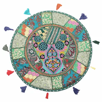 Patchwork 22 Inch Round Floor Cushion Cover Pouf Seat Cover