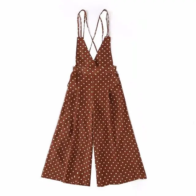 Wholesale clothing Cami Brown Fashion Jumpsuit Women with Polka Dot Pattern Print
