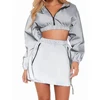 Zipper Two Piece Set Skirt Women Reflective Skirt Set Jacket And High Waist Sexy Skirt 2 Piece Set Drawstring Casual Outfits