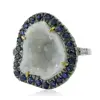 18kt Gold Silver 925 Sterling Sapphire Diamond Geode Cocktail Ring Jewelry