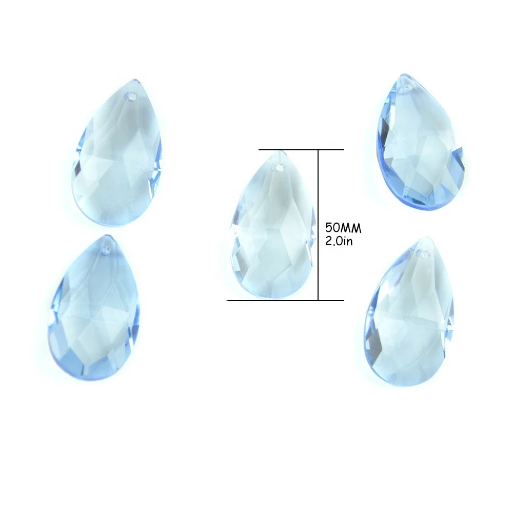 

Promotion Light Blue Glass Chandelier Teardrop Pendants Exquisite Crystal Transparent Lampwork Crystal Trimming Lamp Decoration