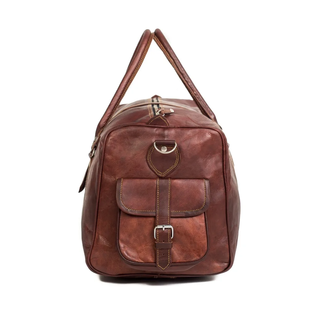 
Luxury Black leather travel duffle bag vintage leather weekender mens duffel bag 