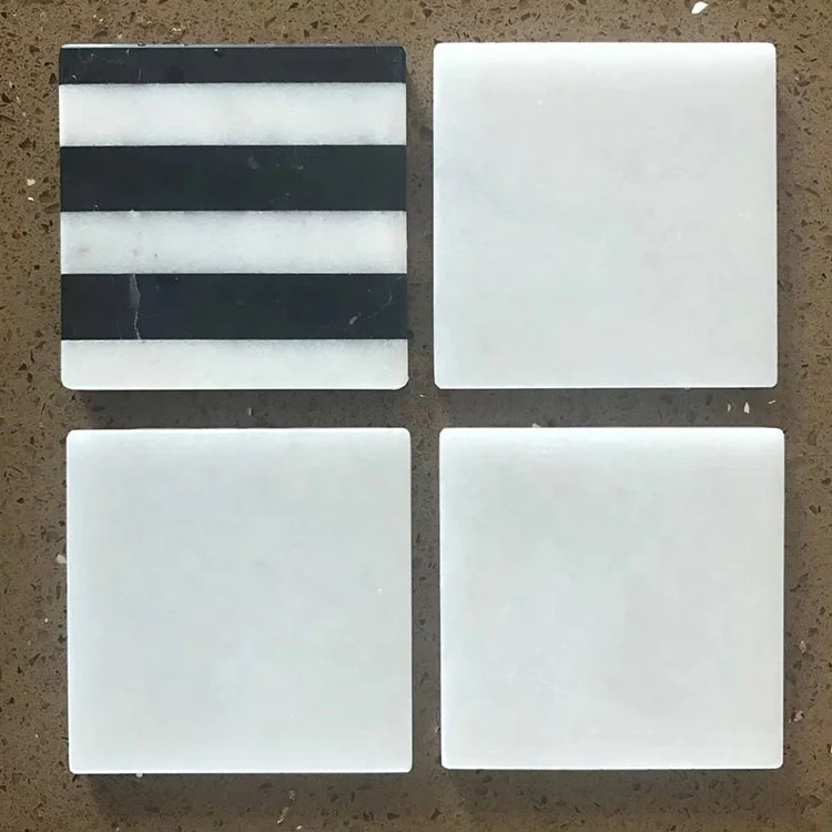 

Handmade white square marble coasters for Home and Office, Black