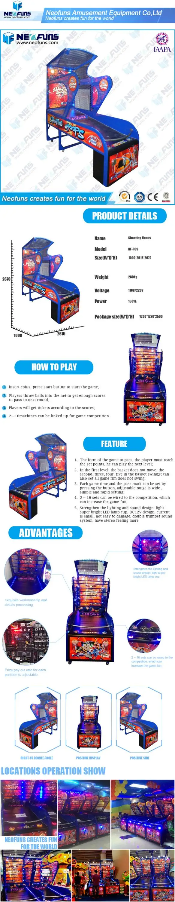 Luxury Electronic Adult Coin Operated Shooting Hoops Basketball Arcade