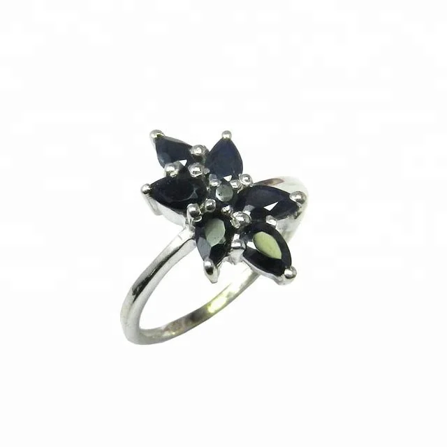 pure natural 925 sterling silver black sapphire gemstone ring 925 solid silver jewelry online shopping engagement ring for gift