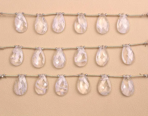 White Rutile Faceted Brioletts, White Rutile Teardrop Briolette, 13x22mm, White Rutile Loose Gemstone, Jewelry Making Supply