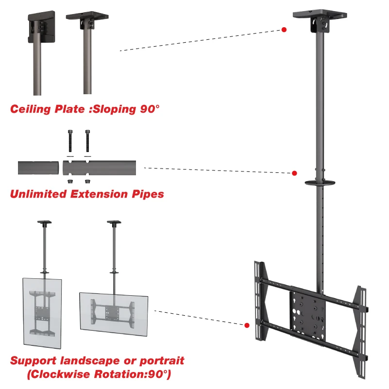 Professional Tv Mount Retractable Flat Screen Ceiling Mount For