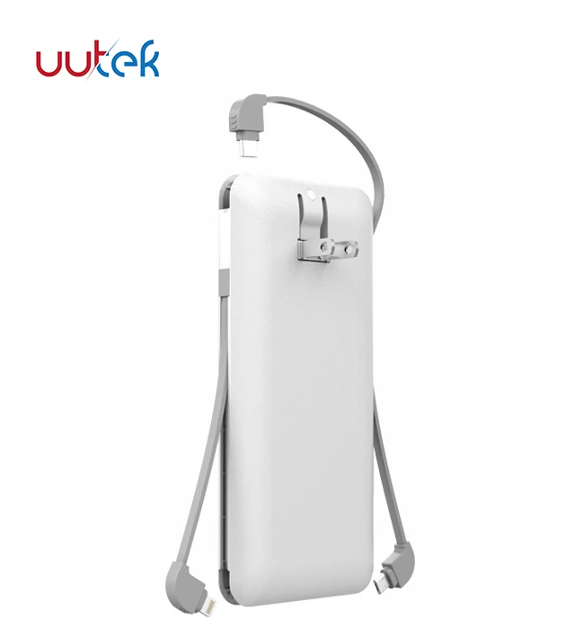 

2021 new products electronic accessories 10000mAh Power bank with wall plug-in and cables UUTEK RSQ3-A, Black,white