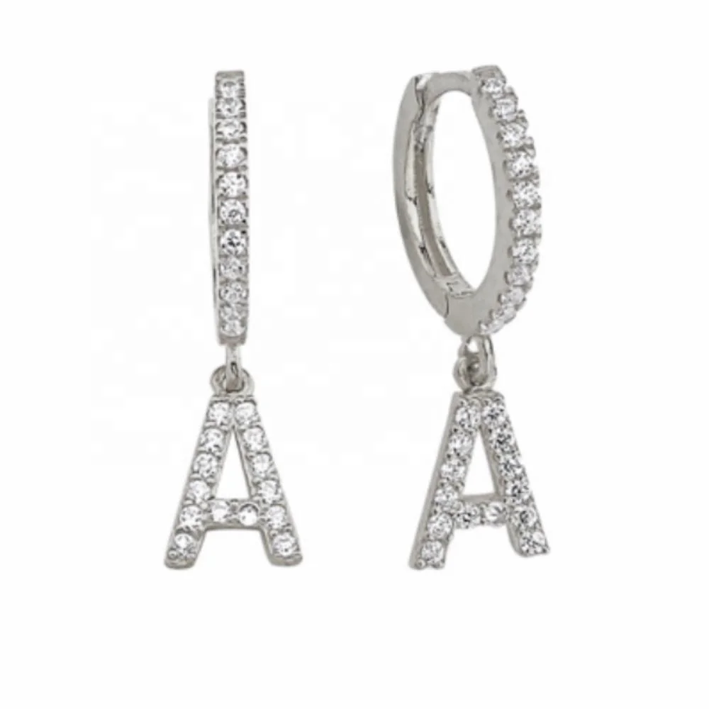 

LOZRUNVE Products Supply Silver Elegant Alphabet Letter Cubic Zirconia Dangling Earring, N/a